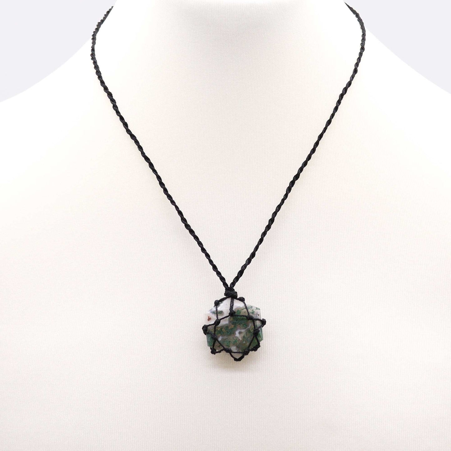 Laced Gemstone Hexagon Pendant - Moss Agate - Luna Panther