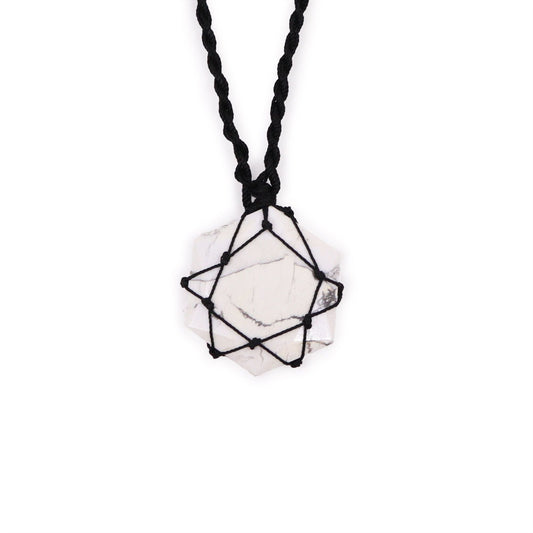 Laced Gemstone Hexagon Pendant - White Howlite - Luna Panther