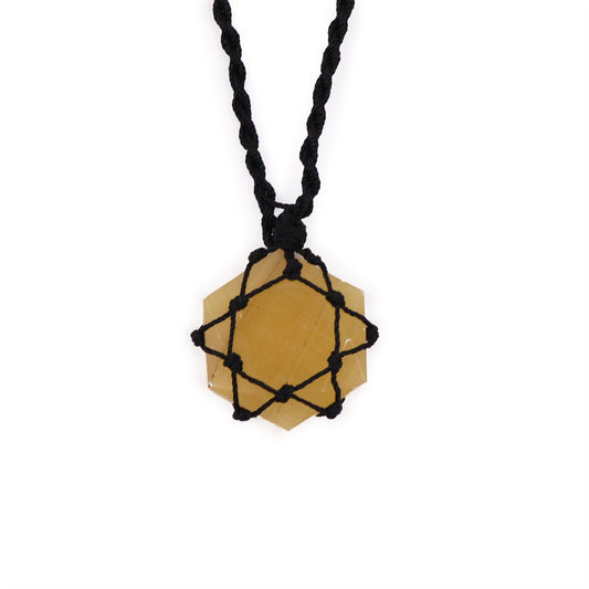 Laced Gemstone Hexagon Pendant - Yellow Quartz - Luna Panther
