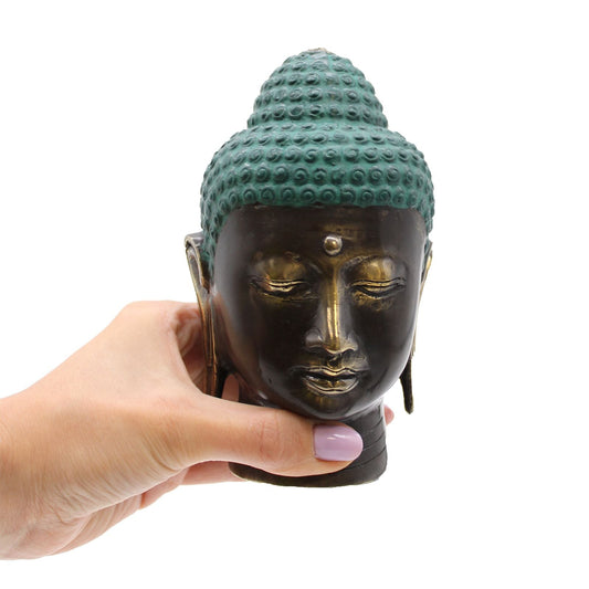Large Antique Brass Buddha Head - Luna Panther