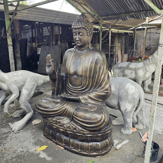 Polished Large Antique Gold Buddha Teaching on Lotus - 2m featuring natural patterning and unique variations - Luna Panther