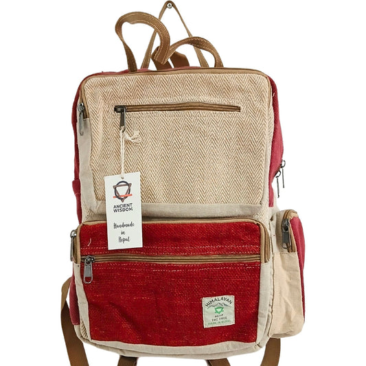 Large Boxy Hemp Backpack - Wine & Cream - Luna Panther