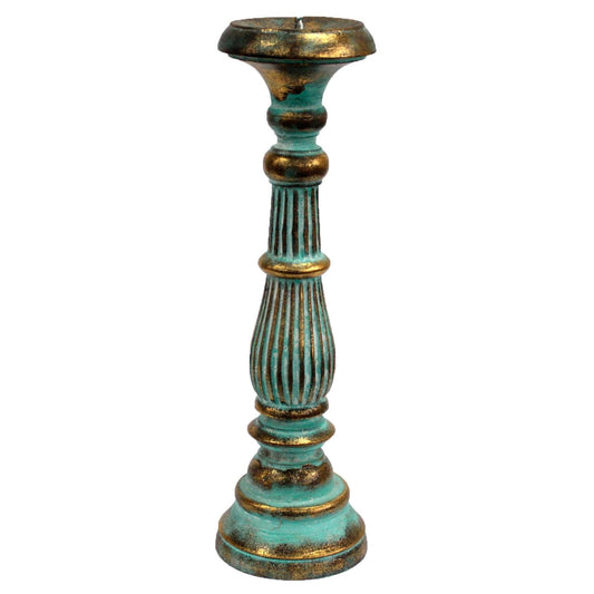 Polished Large Candle Stand - Turquois Gold featuring natural patterning and unique variations - Luna Panther