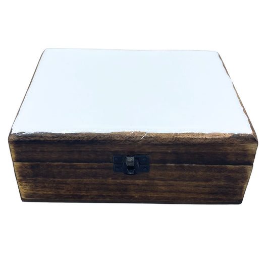 Large Ceramic Glazed Wood Box - 20x15x7.5cm - White - Luna Panther