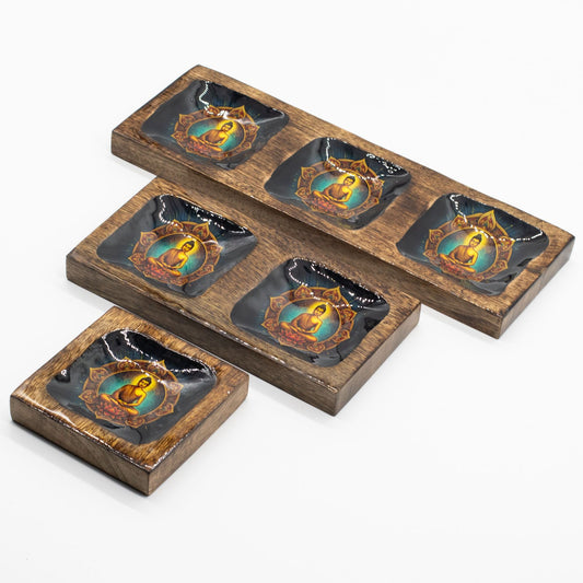Large Enamelled Mango Tray Set - Buddha - Luna Panther alternate view