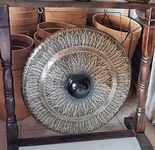 Polished Positivefaithhopelove DS Large Gong in Brown Antique Stand - 80cm - Black - pattern featuring natural patterning and unique variations - Luna Panther