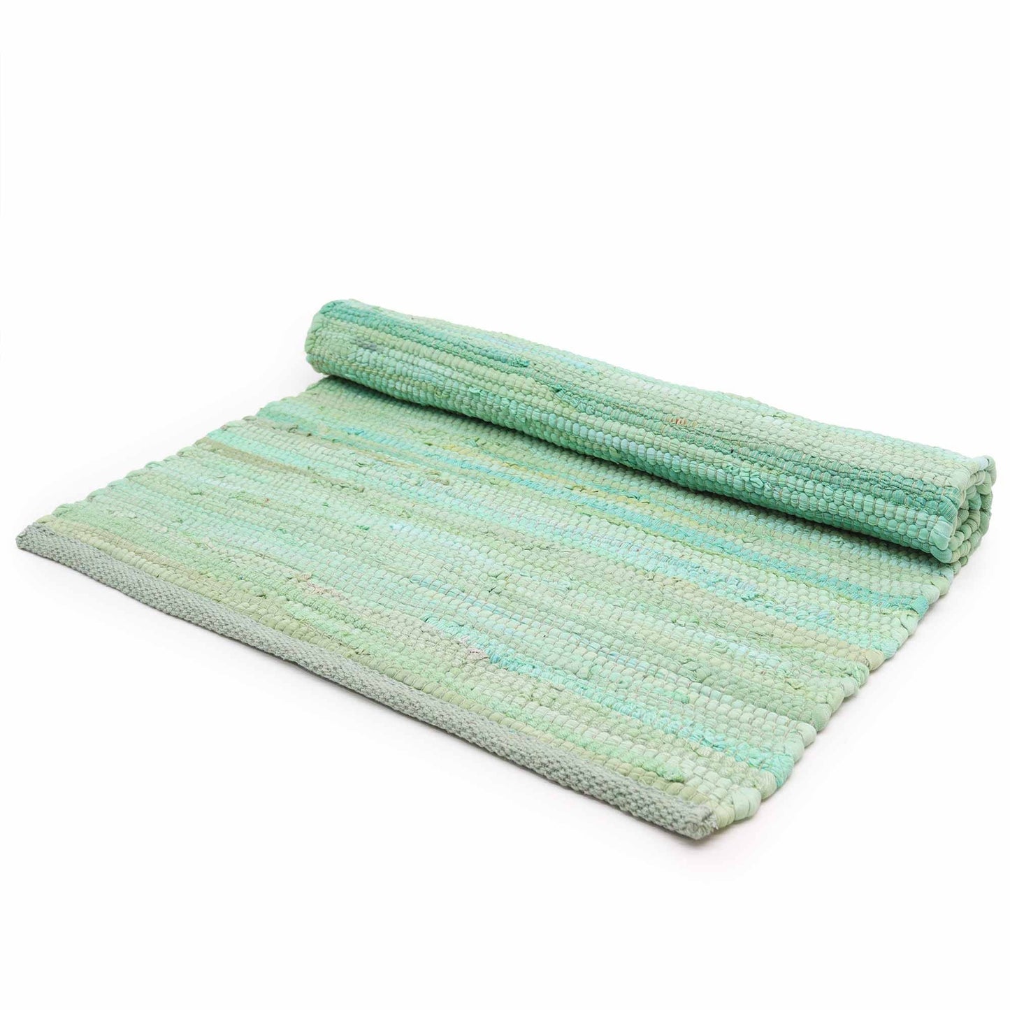 Large Indian Handloom Cotton Rug - Aqua - Luna Panther