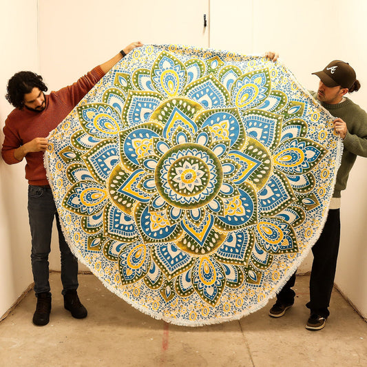 Large Mandala Roundy Art (180cm) - Yellow & Blue - Luna Panther alternate view