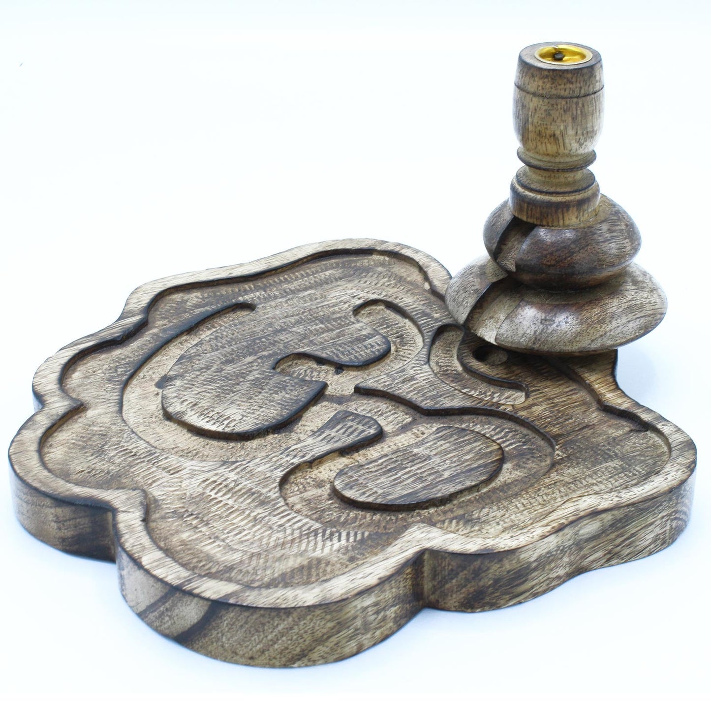 Polished Large Mango Wood Backflow Burner - Ohm featuring natural patterning and unique variations - Luna Panther
