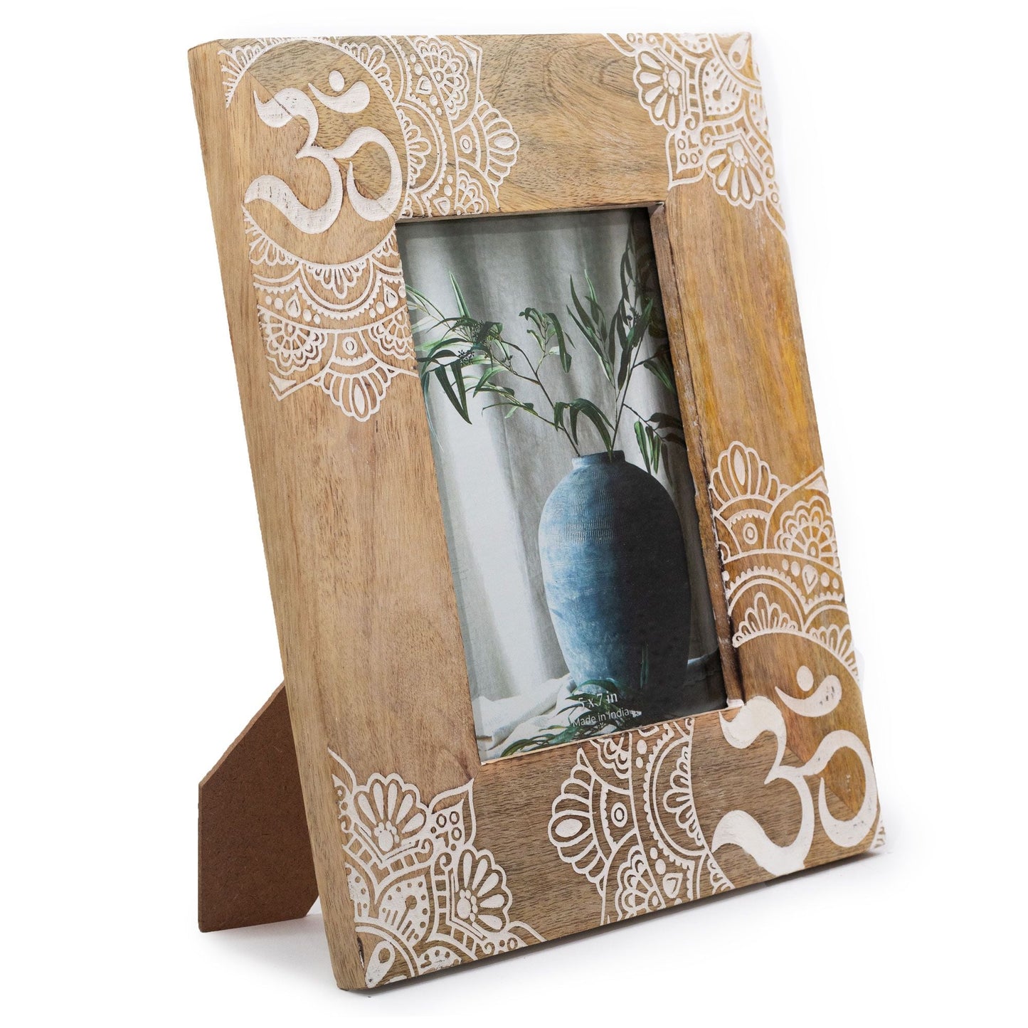 White mango wood mandala picture frame for 13 x 18cm photo, approx. 28 x 23 x 2cm