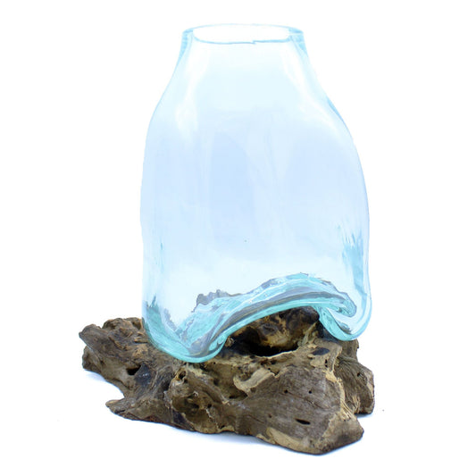 Large Molten Glass Vase - Terrarium Jar on Wood - Luna Panther