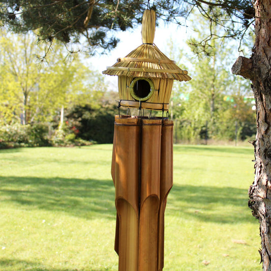 Large Round Seagrass Bird Box with Chimes 56x20cm - Luna Panther