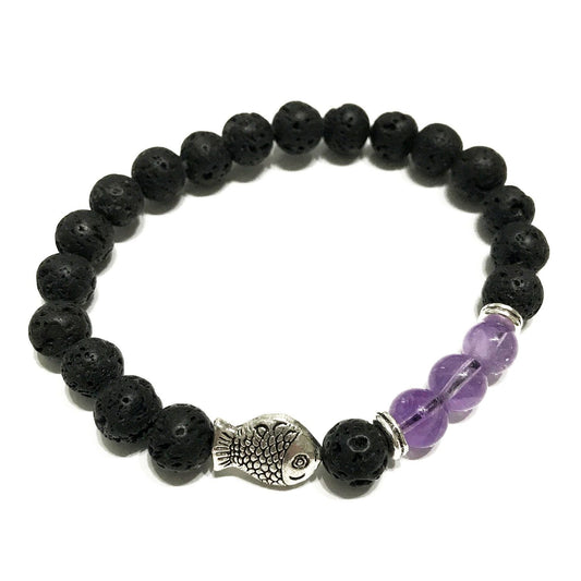 Lava Stone Bracelet - Fish Amethyst - Luna Panther
