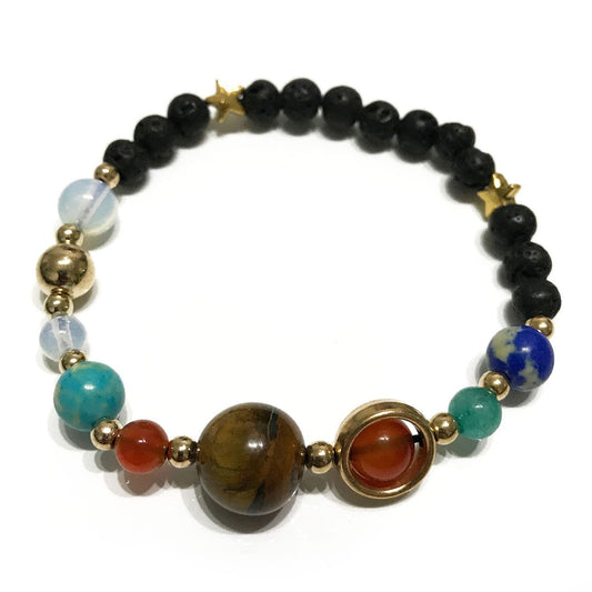 Lava Stone Bracelet - Gold Solar System - Luna Panther