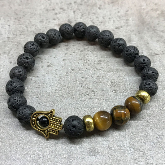 Lava Stone Bracelet - Hamsa Tiger - eye - Luna Panther alternate view