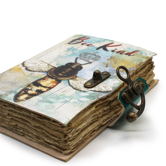 Leather "Bee Kind" Deckle - edge Notebook (7x5") - Luna Panther alternate view