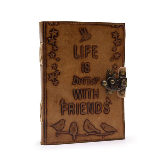 Leather Journel - Plain Paper - Life is Better with Friends - Luna Panther