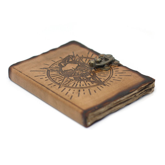 Leather Pentagon & Skull with Burns Detail Notebook (7x5") - Luna Panther alternate view