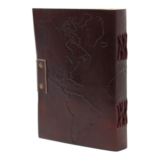 Leather World Map & Stitching Notebook (7x5") - Luna Panther alternate view