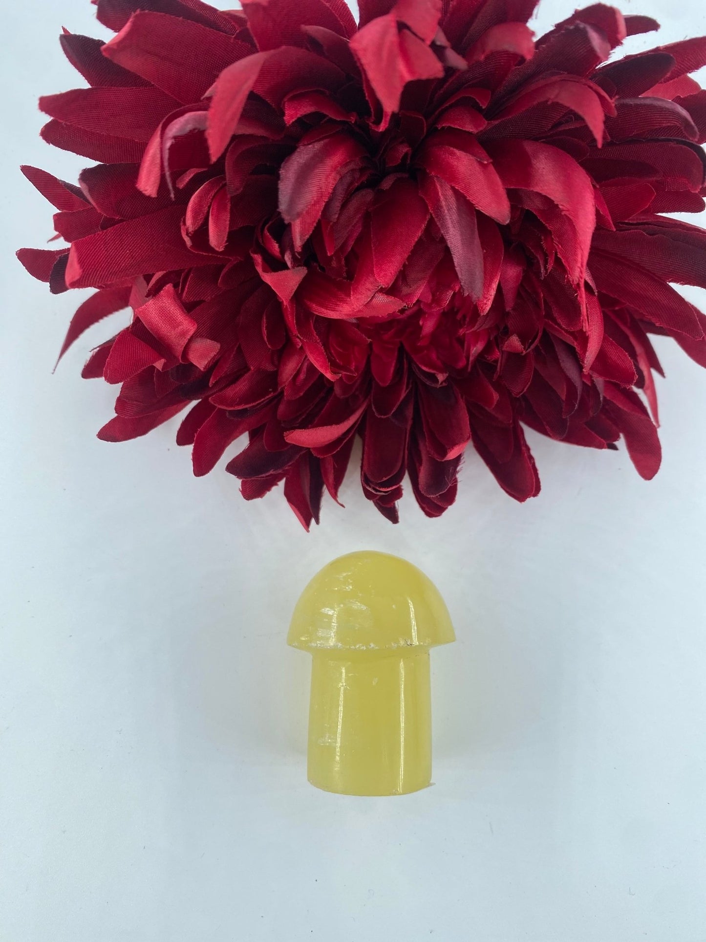 Polished Lemon Calcite Mushroom featuring soft translucent tone and gentle sheen - Luna Panther