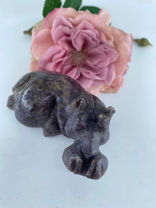 Polished Lepiodite Hand Carved Hippopotamus 242G featuring natural patterning and unique variations - Luna Panther alternate view