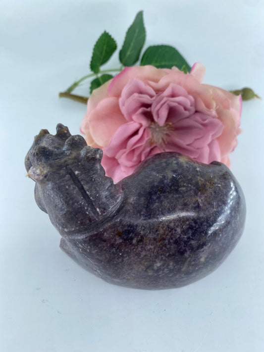 Polished Lepiodite Hand Carved Hippopotamus 469G featuring natural patterning and unique variations - Luna Panther alternate view