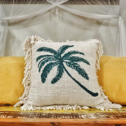 Linen Cushion Cover 45x45cm Palm Tree with Fringe - Luna Panther alternate view