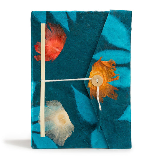 Lokta Bold Floral Notebook - Large (21x15cm) - 45 Leaves - Includes Bookmark - Midnight Blue - Luna Panther