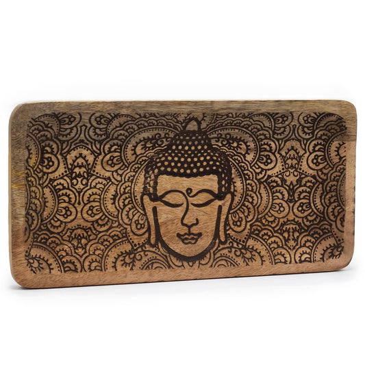 Long Tray 30x15x2.5cm - Buddha Face Black Engraved - Luna Panther