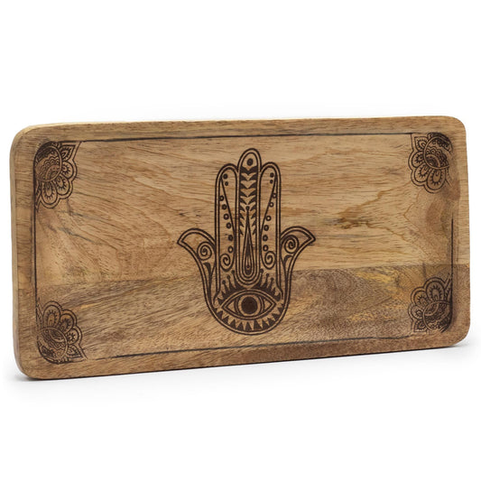 Long Tray 30x15x2.5cm - Hamsa Design Black Engraved - Luna Panther