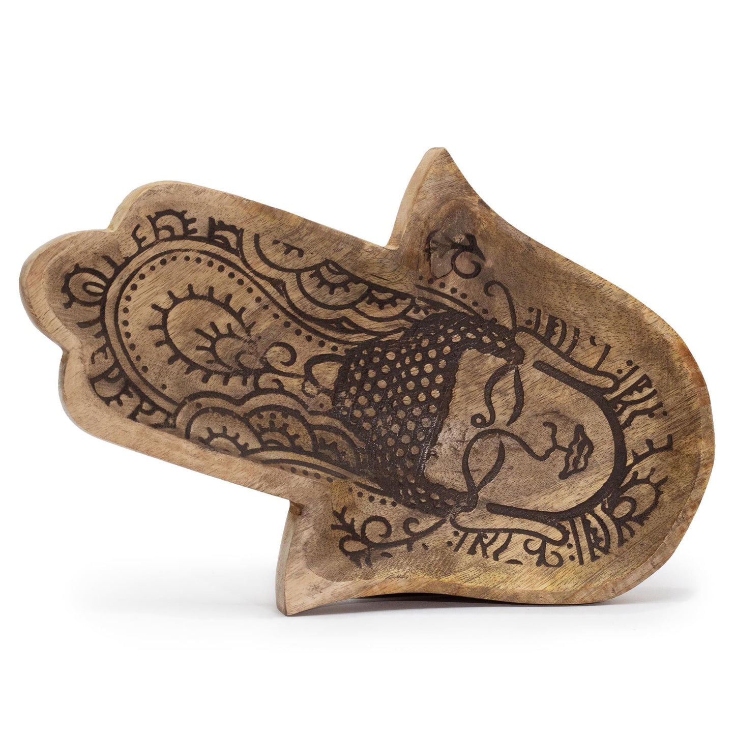 Long Tray 30x20.5x2.5cm - Hamsa Shape with Buddha Black Engraved - Luna Panther
