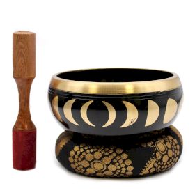 Polished Lrg Moon Phase Singing Bowl Set- Black 14cm featuring natural patterning and unique variations - Luna Panther