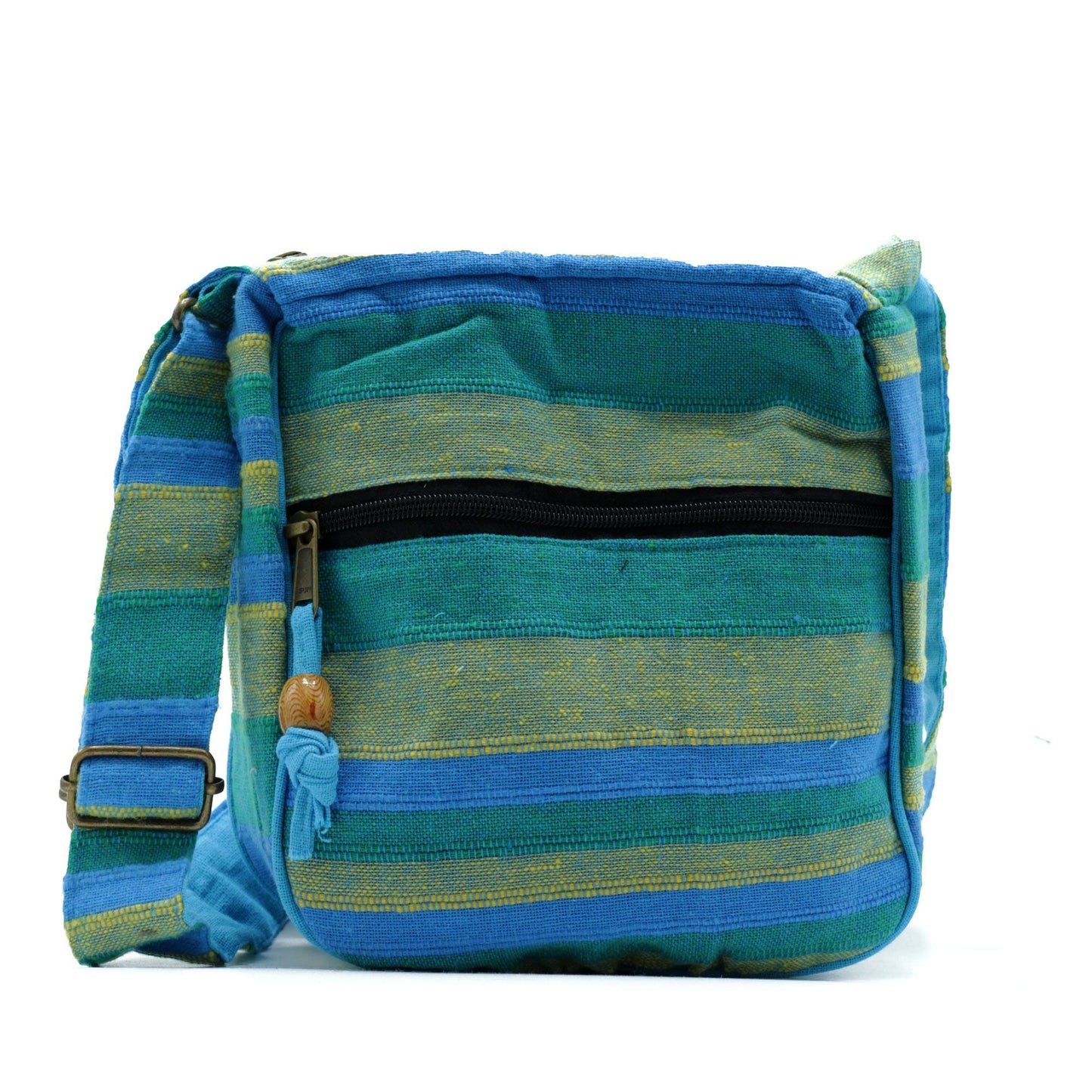 Polished Lrg Nepal Sling Bag (Adjustable Strap) - Spring Meadows Green & Blue featuring natural patterning and unique variations - Luna Panther