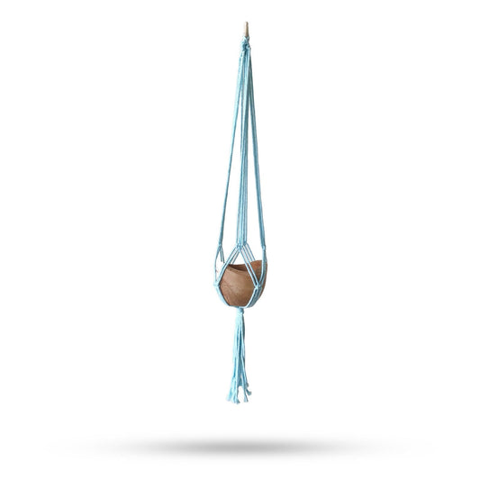 Macrame Pot Holder Classic - Powder Blue Medium Pot - Luna Panther