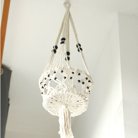 Macrame Pot Holder - Large Single Beaded - Luna Panther alternate view