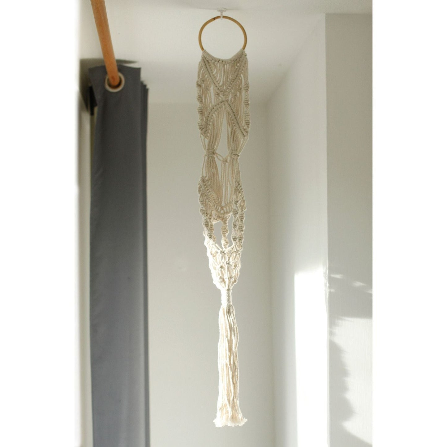 Macrame Pot Holder - Long With Rattan Hoop - Luna Panther