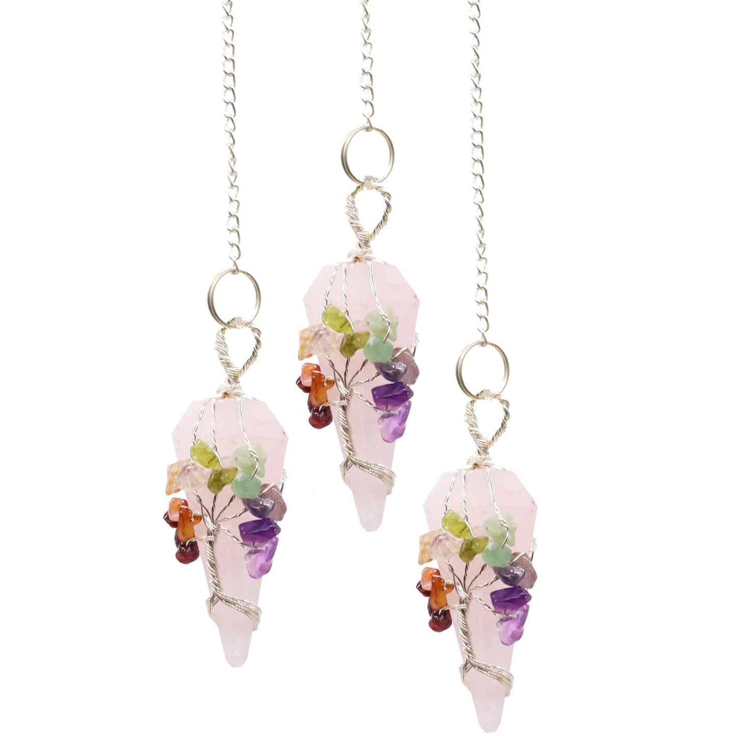 Polished Magic Pendulum - Seven Chakra - Rose Quartz featuring soft pink tone and gentle translucence - Luna Panther