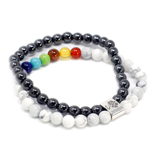 Magnetic Gemstone Bracelet - White Howlite Chakra - Luna Panther