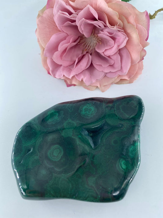 Polished Malachite Free Form 297Grams featuring banded green patterning and silky polish - Luna Panther alternate view