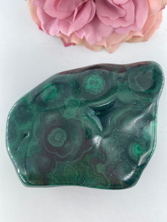 Polished Malachite Free Form 297grams featuring banded green patterning and silky polish - Luna Panther