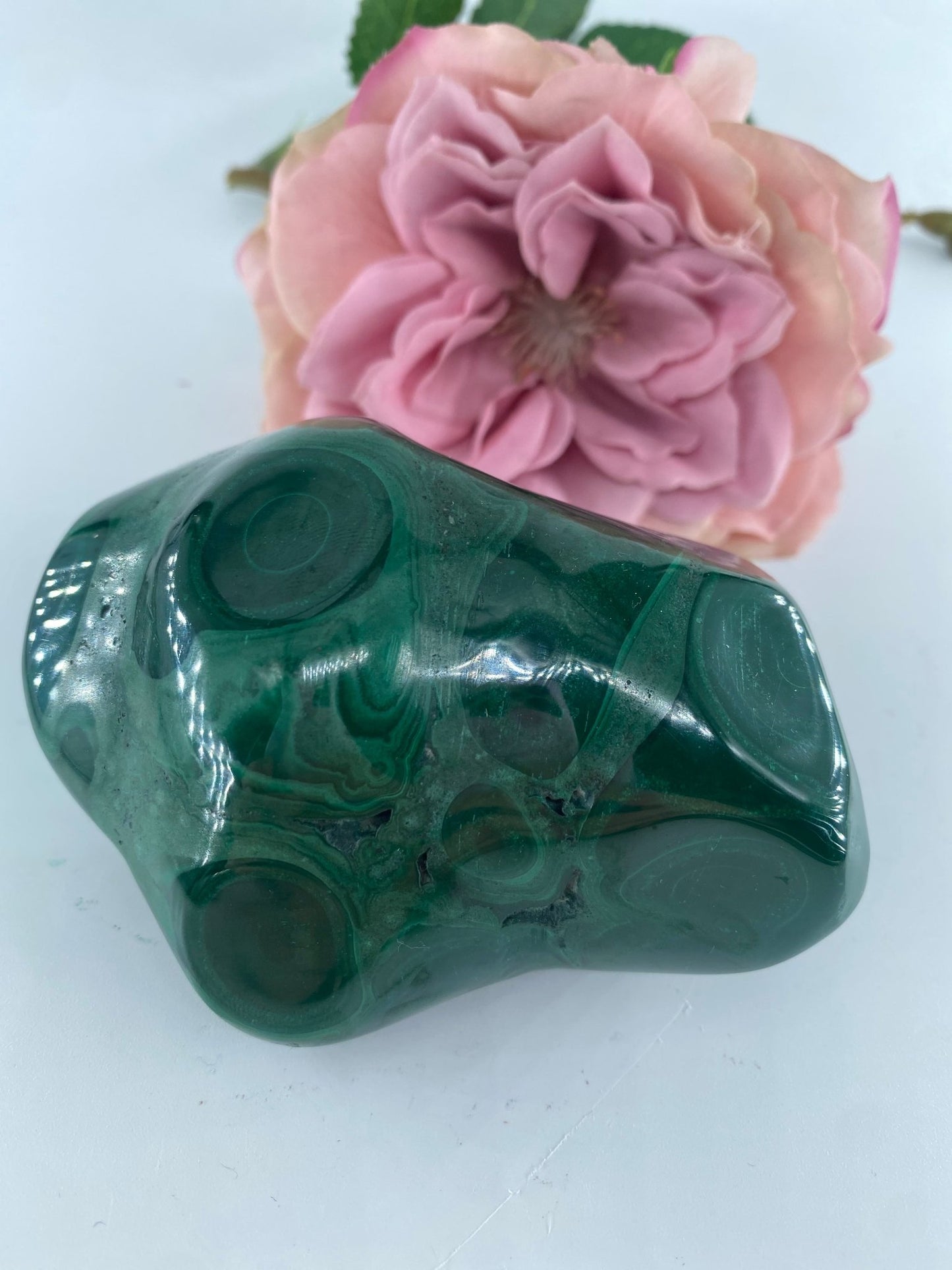 Polished Malachite Free Form 458 Grams featuring banded green patterning and silky polish - Luna Panther