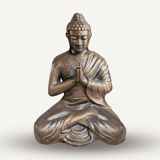 Polished Med Large Antique Gold Praying Buddha Statue - 1.2m Tall featuring natural patterning and unique variations - Luna Panther