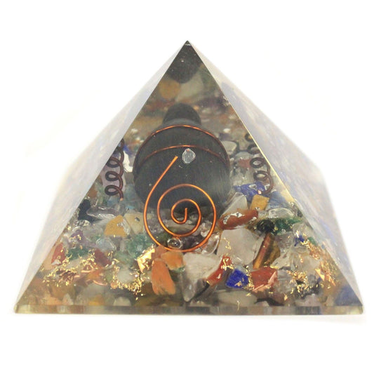 Polished Med Orgonite Pyramid 60mm Gemchips, Copper, Turtle featuring natural patterning and unique variations - Luna Panther