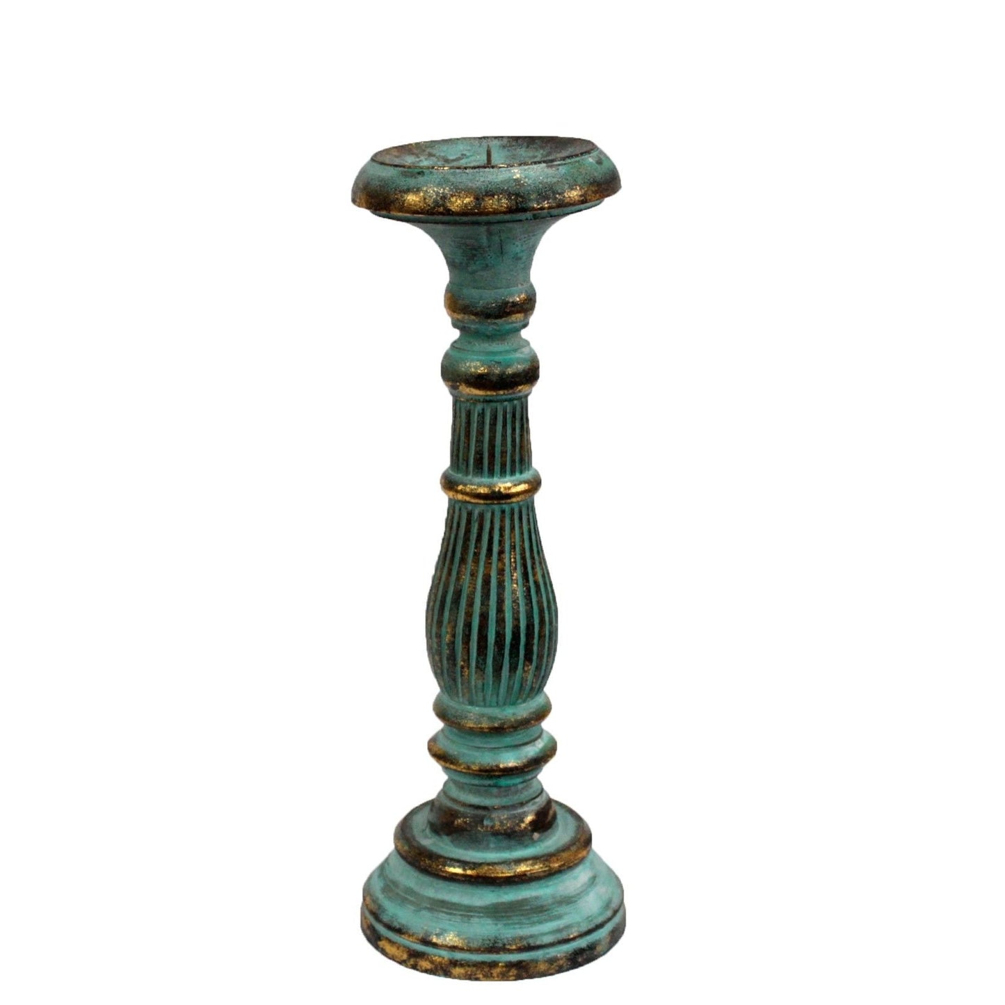 Polished Medium Candle Stand - Turquois Gold featuring natural patterning and unique variations - Luna Panther