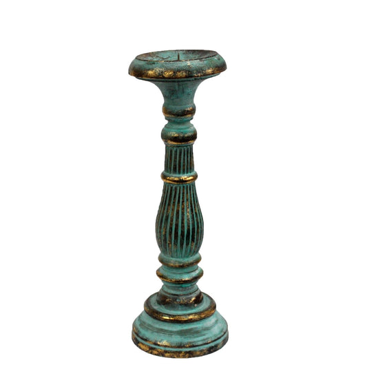 Polished Medium Candle Stand - Turquois Gold featuring natural patterning and unique variations - Luna Panther