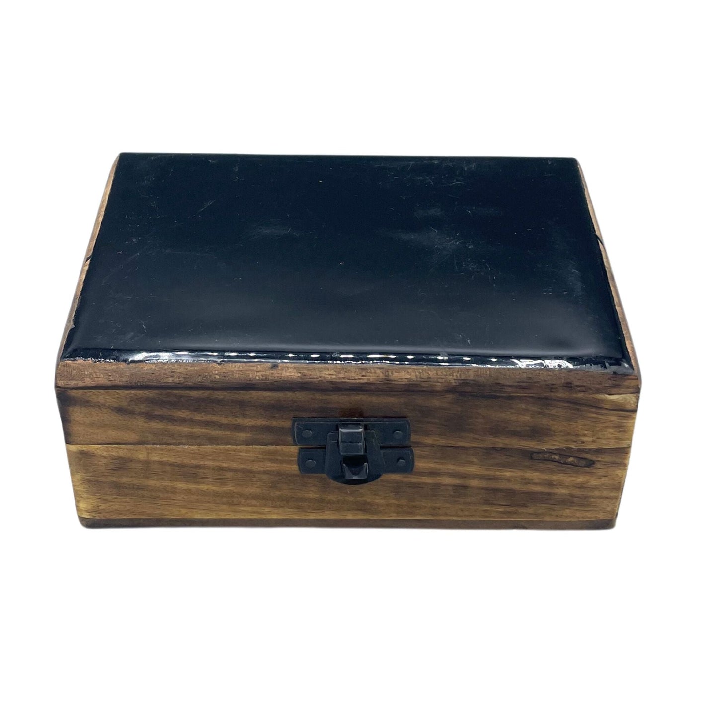 Medium Ceramic Glazed Wood Box - 15x10x6cm - Black - Luna Panther