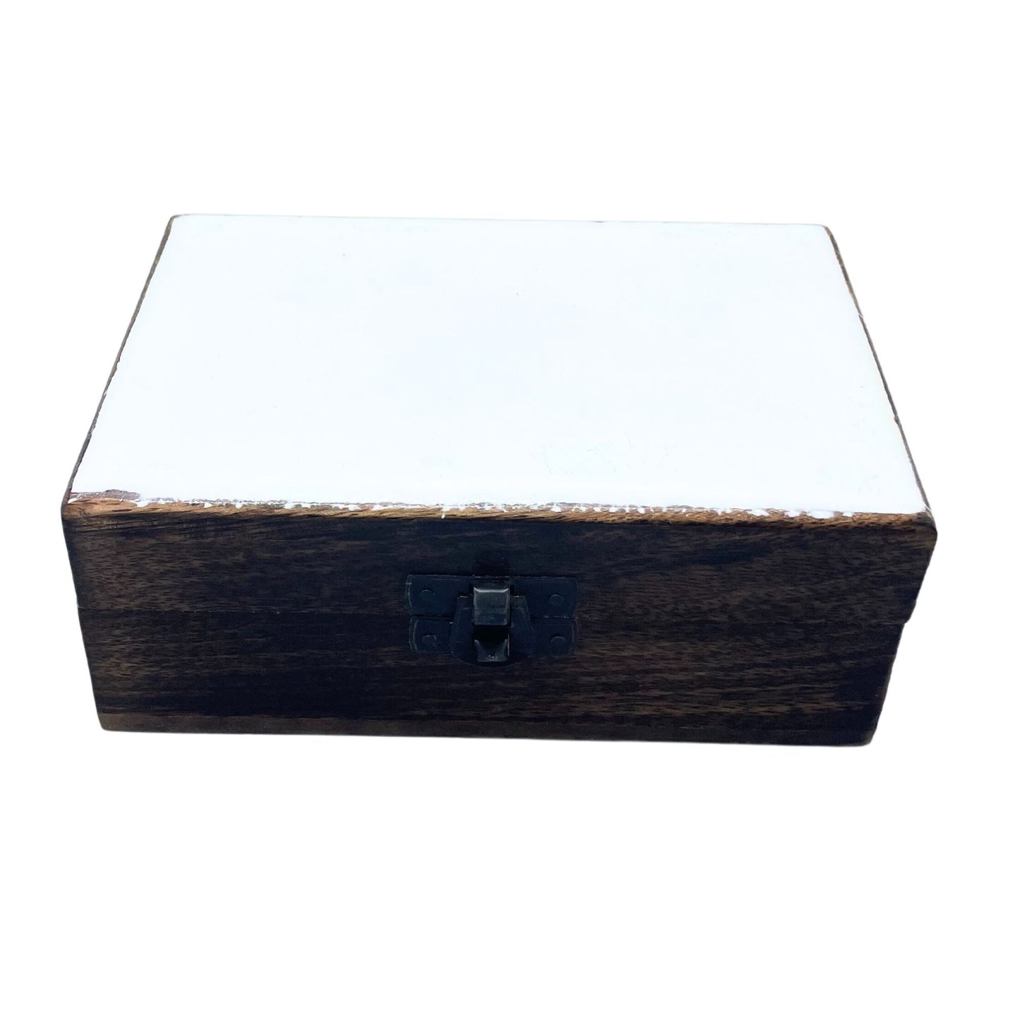 Medium Ceramic Glazed Wood Box - 15x10x6cm - White - Luna Panther