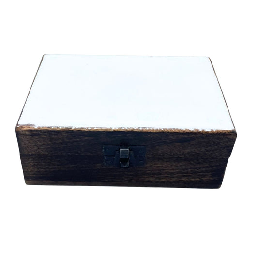 Medium Ceramic Glazed Wood Box - 15x10x6cm - White - Luna Panther alternate view