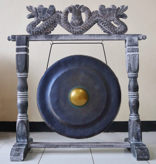 Polished Medium Gong in Stand - 50cm - Black featuring natural patterning and unique variations - Luna Panther