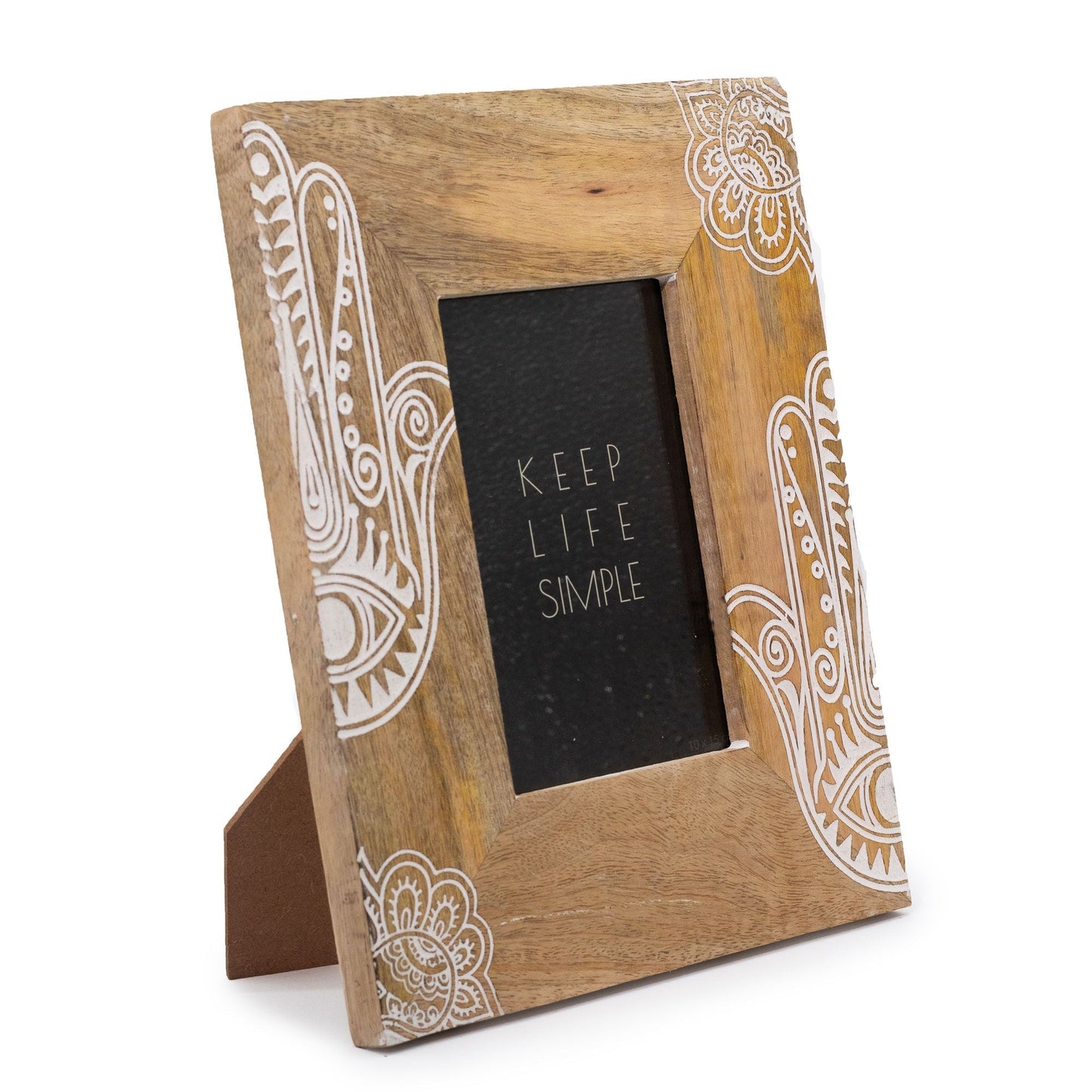 White mango wood hamsa picture frame for 10 x 15cm photo, approx. 26 x 20 x 2cm